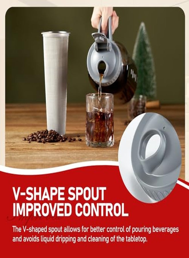 ماكينة تحضير القهوة الباردة بغطاء على شكل حرف V، سعة 64 أونصة، مزودة بفلتر من الفولاذ المقاوم للصدأ، إبريق متين خالٍ من مادة BPA لتحضير القهوة والشاي المثلج وشاي الشمس وعصير الليمون - Image 5